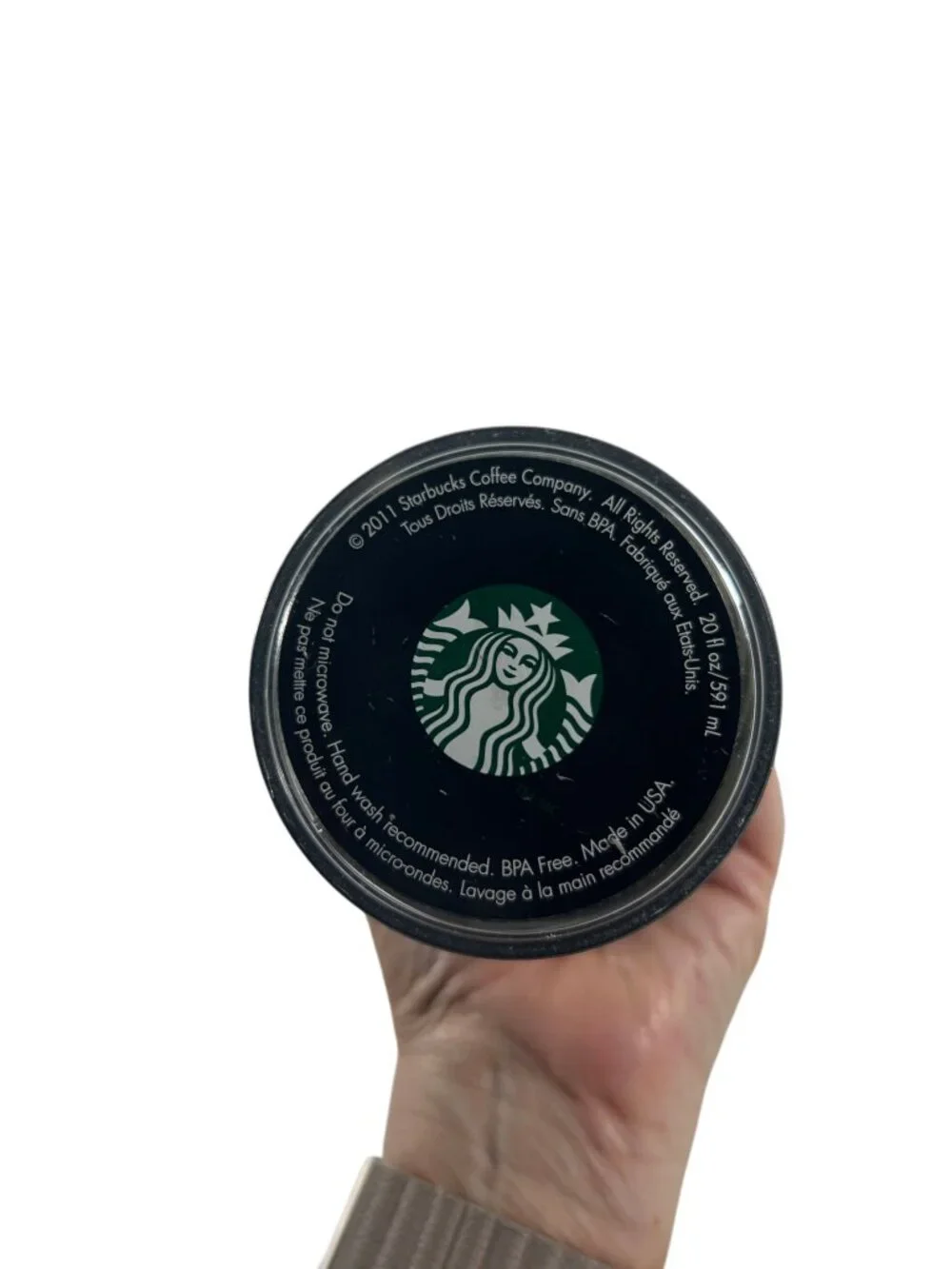 2011 Starbucks Plastic Travel Tumbler Coffee Mug Black Green Siren 20 oz